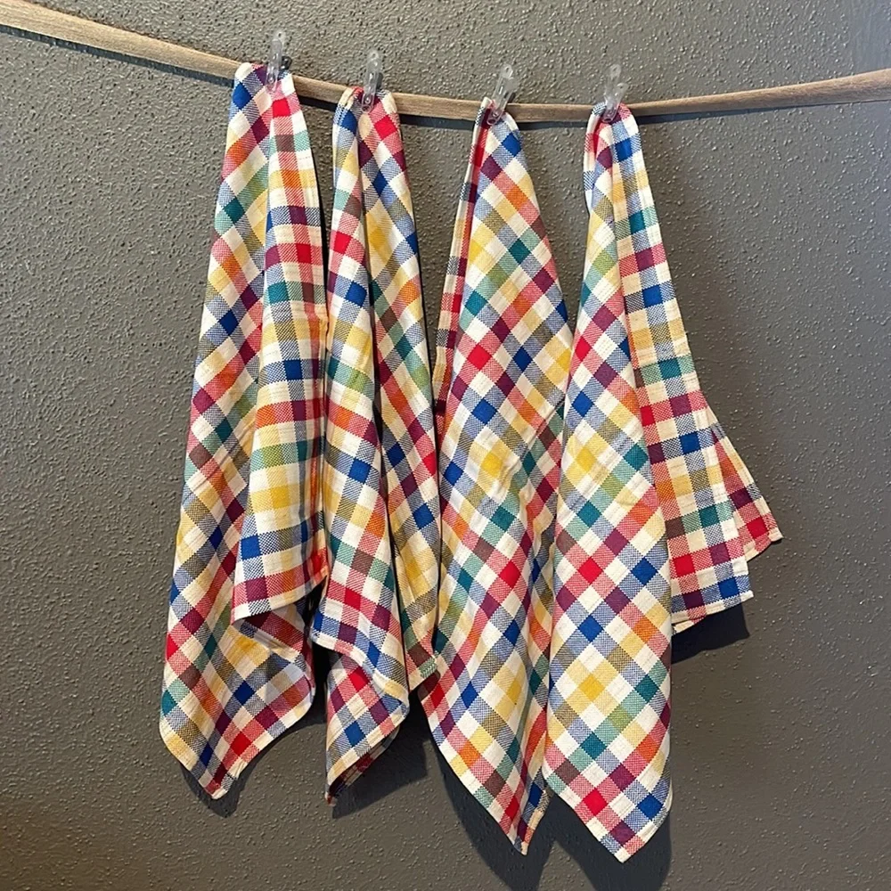 Crate & Barrel Vintage Retro Bright Primary Colors Checkered Napkins